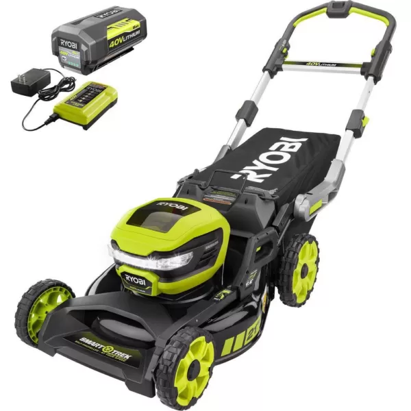 RYOBI 21 in. 40-Volt Brushless Lithium-Ion Cordless SMART TREK Self-Propelled Walk Behind Mower with 6.0Ah Battery and Charger