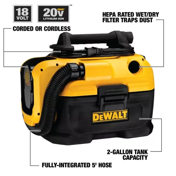 DEWALT 2 Gal. Max Cordless/Corded Wet/Dry Vacuum